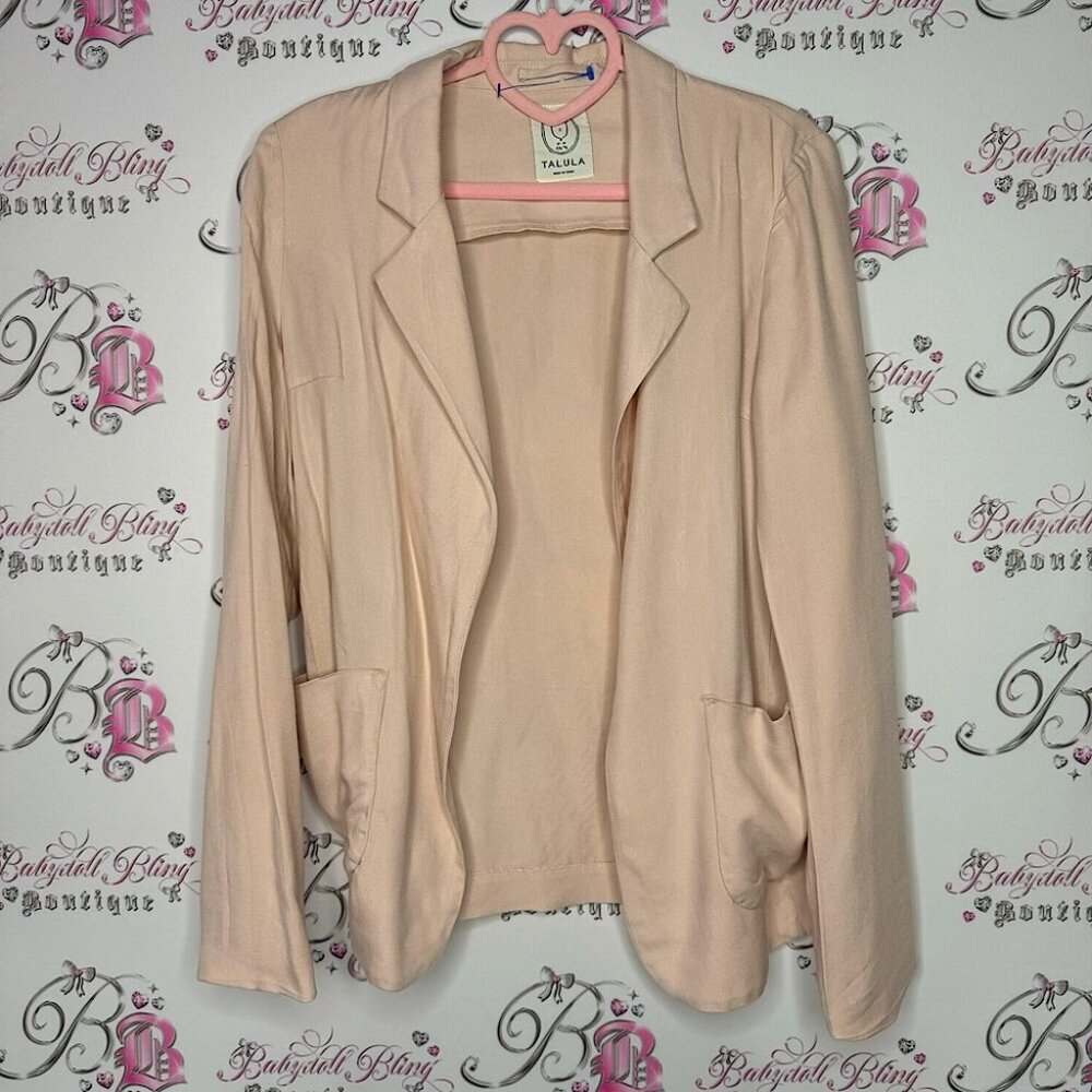 Talula blazer cardigan peach pink pockets open front waterfall style lightweight